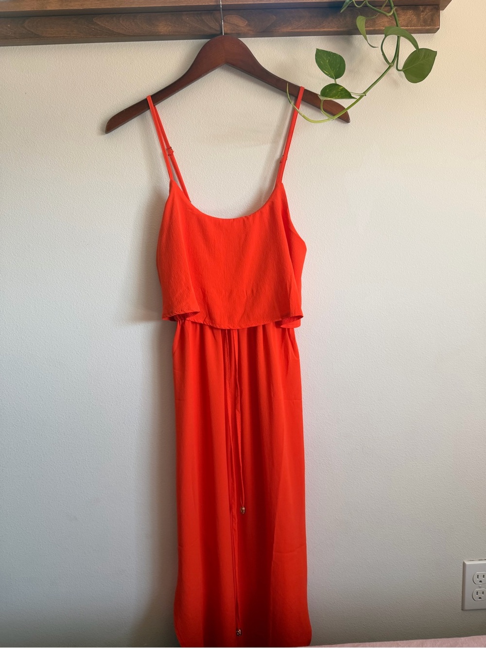 Bright Orange Women's Spaghetti Strap Midi Dress